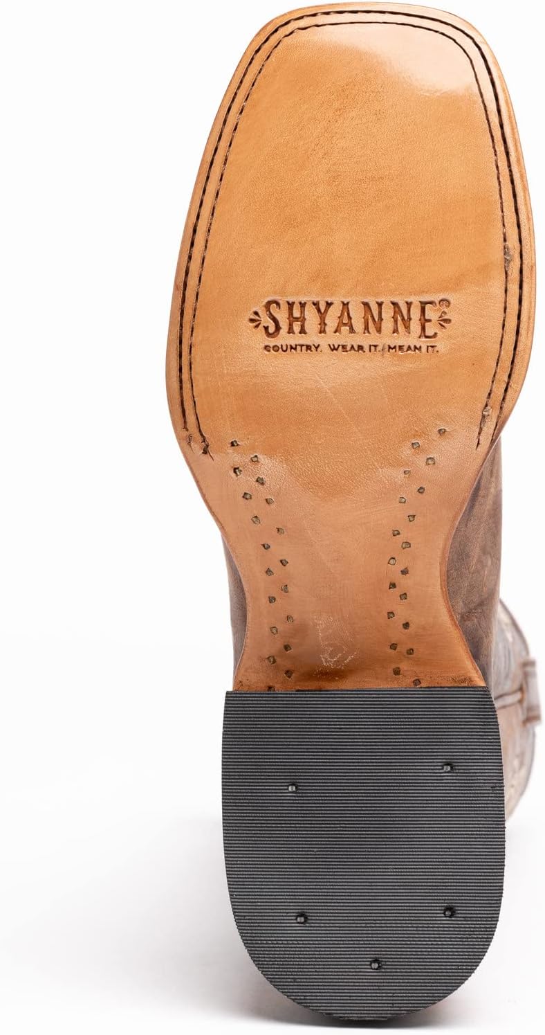 Shyanne Women's Lasy Floral Embroidered Western Boot Broad Square Toe Brown 8 M US