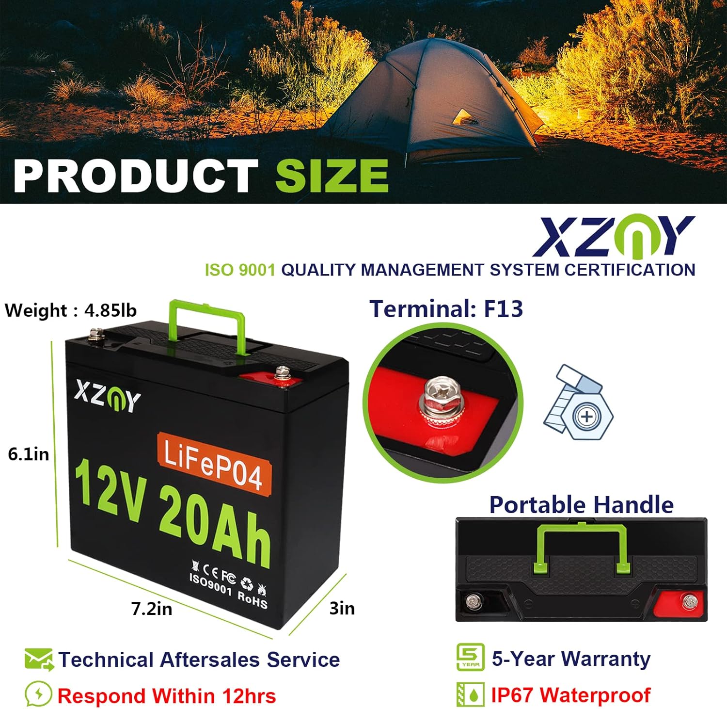XZNY 12V 100Ah Deep Cycle LiFePO4 Battery, 5000+ Cycles 12V Rechargeable Lithium Battery Built-in 120A BMS, 12V LiFePO4 Battery for Solar Home, RV, Camping, Fish Finder, Boat, Backup Power, Marine