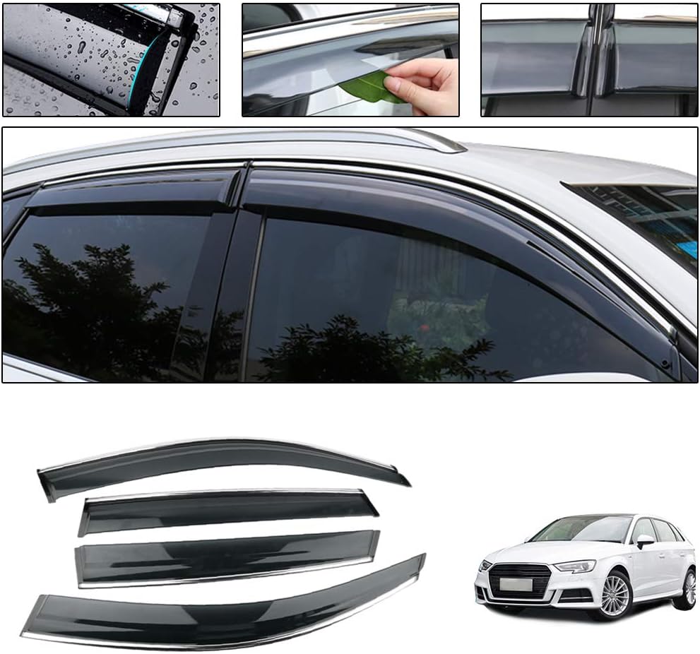 Side Window Deflectors for Audi Q5 2010-2018 4PCS Car Window Visor Sun Rain Smoke Vent Shade Tape-On Outside Visors