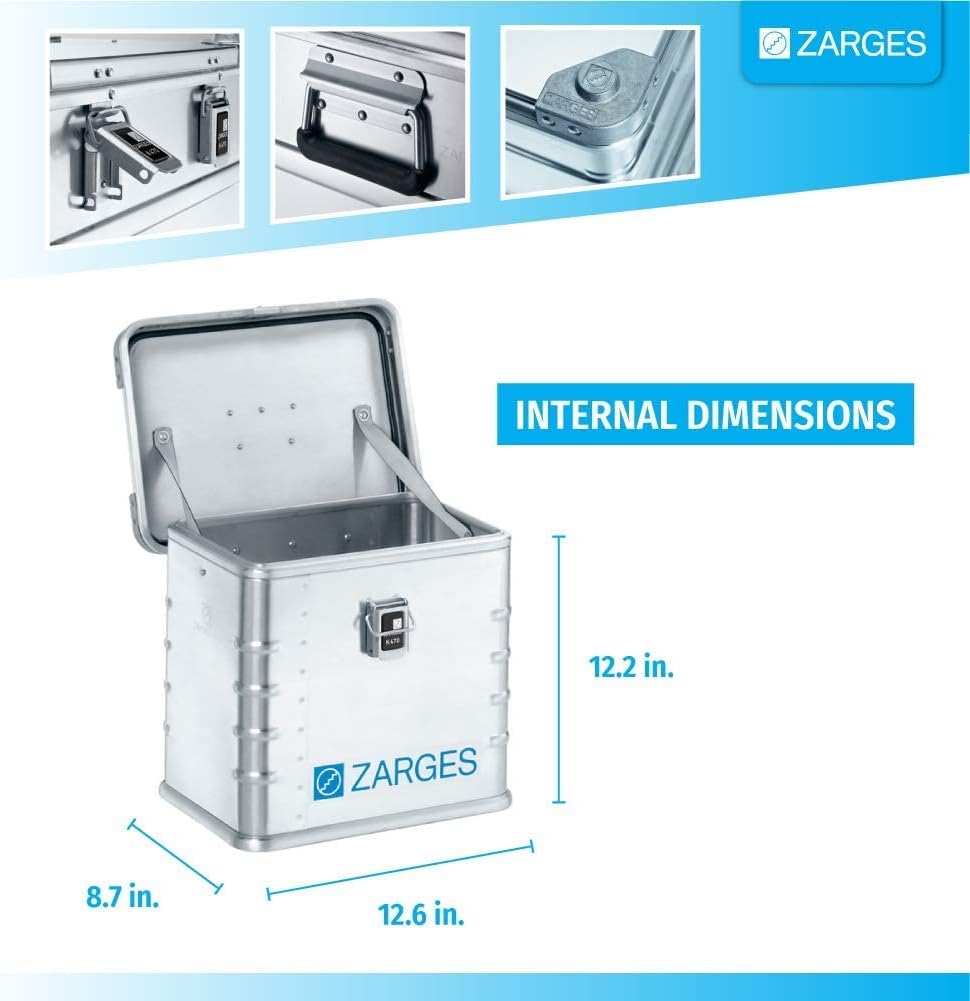 Zarges?K470 Aluminum Hard Protective Carrying Case, Portable Stackable Storage, Customizable Safe Lock Box, Dust and Water Resistant (44.1 x 28.3 x 18.9 Inches)