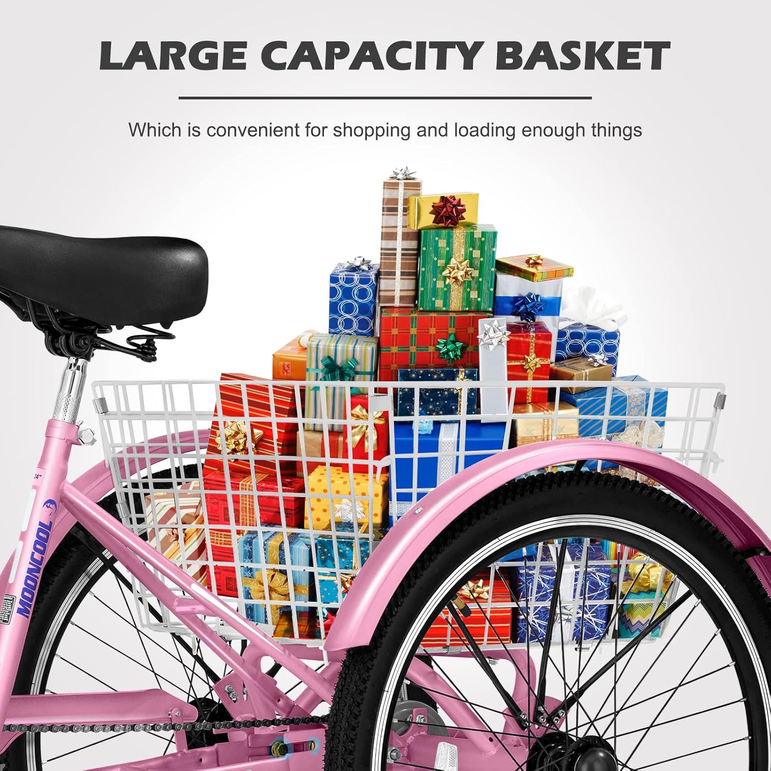 24 Inch Adult Tricycles, Single Speed Adult Trikes 3 Wheel Bikes, Three-Wheeled Bicycles Cargo Cruise Trike with Shopping Basket for Recreation Shopping
