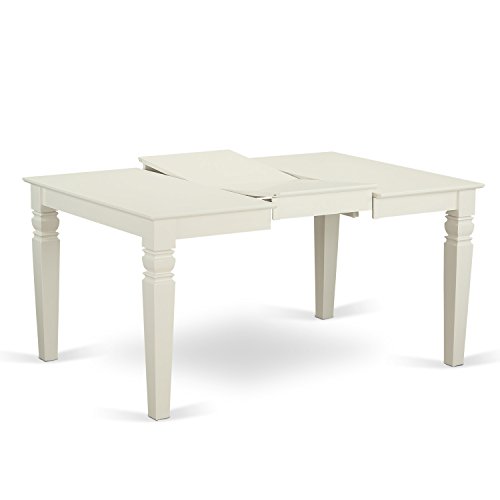 East West Furniture Weston 7 Piece Set Consist of a Rectangle Dining Room Table with Butterfly Leaf and 6 Gray Fabric Upholstered Chairs, 42x60 Inch, Linen White