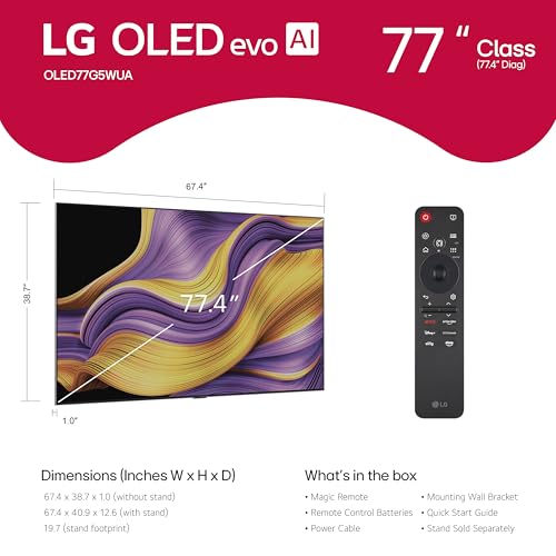 LG 55-Inch Class OLED evo AI 4K G5 Series Smart TV w/Dolby Atmos, Dolby Vision, HDR10, AI Super Upscaling 4K, Filmmaker Mode, Wow Orchestra, Alexa Built-in (OLED55G5WUA, 2025)