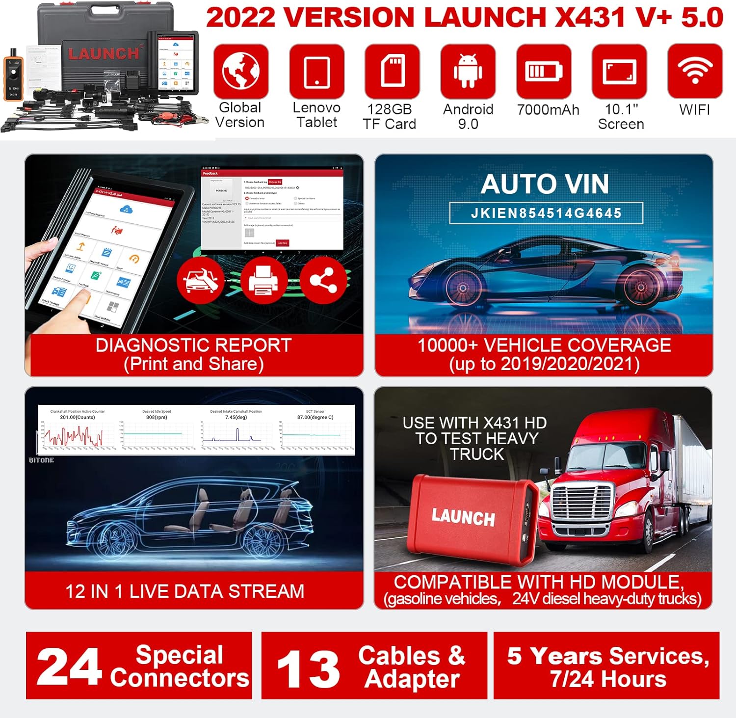 LAUNCH Scanner X431 V+ PRO4.0 Key Program,31+ Reset,ECU Online Coding,OE-Level All System Diagnostics, Bidirectional Scan Tool,AutoAuth for FCA SGW,Free Update (2022 New Version of X431 PROS V)