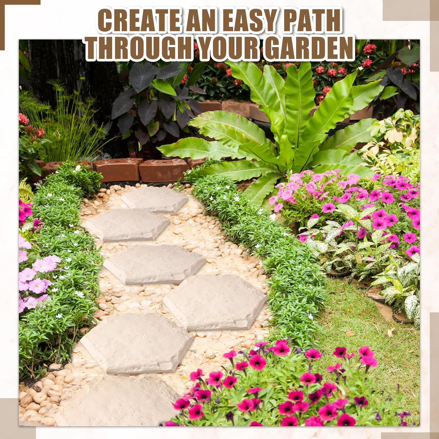 20 Packs 15.5 Inch Stepping Stones Outdoor with Ground Stakes Decorative Step Stones and Pavers Decorative Walkway for Outdoor Pathway Lawn Yard Garden Landscaping Resin Beige Limestone