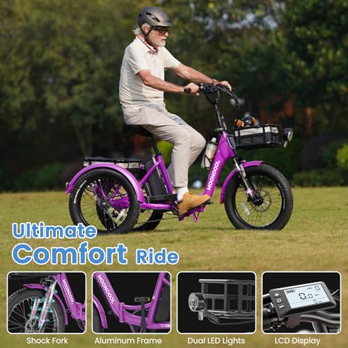 MOONCOOL Electric Trike, Electric Tricycle for Adults, 20" Folding 3 Wheels Electric Bicycle Bikes, 48V 500W/750W Motorized Electric Ebike with Aluminum Frame, Removable Battery and Basket