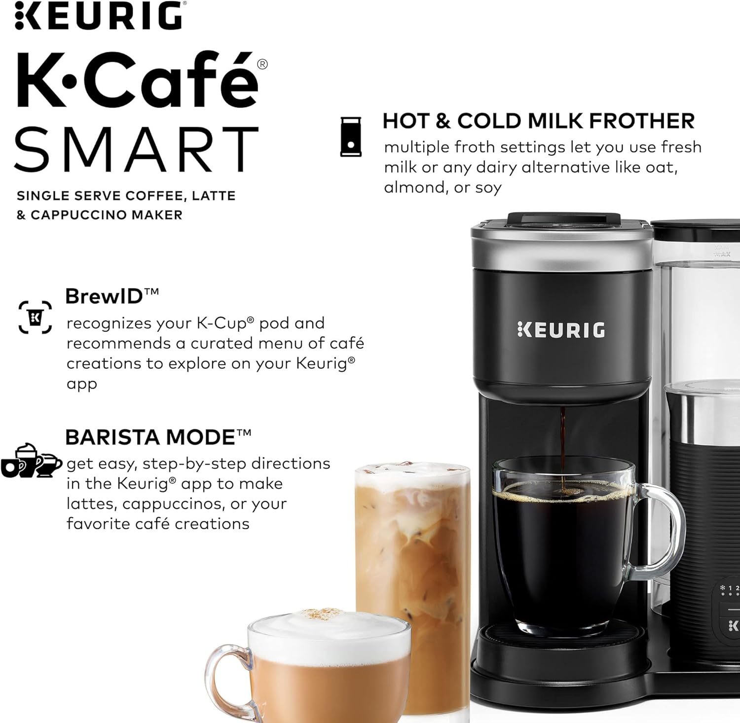 Keurig K-Cafe SMART Single Serve K-Cup Pod Coffee, Latte and Cappuccino Maker (K-Classic)