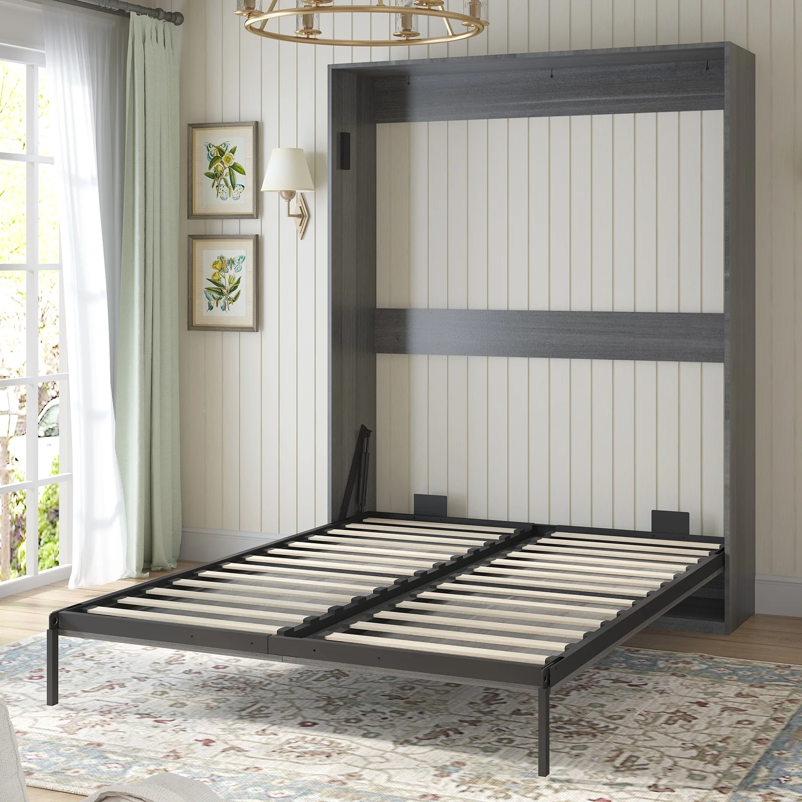 MUZZ Murphy Bed with Wardrobe, Foldable Wall Bed with Space Saving Design, Fold up Murphy Bed Cabinet for Storage, Multifunctional Cabinet Bed for Bedroom/Apartment(Style6,DarkGrey)