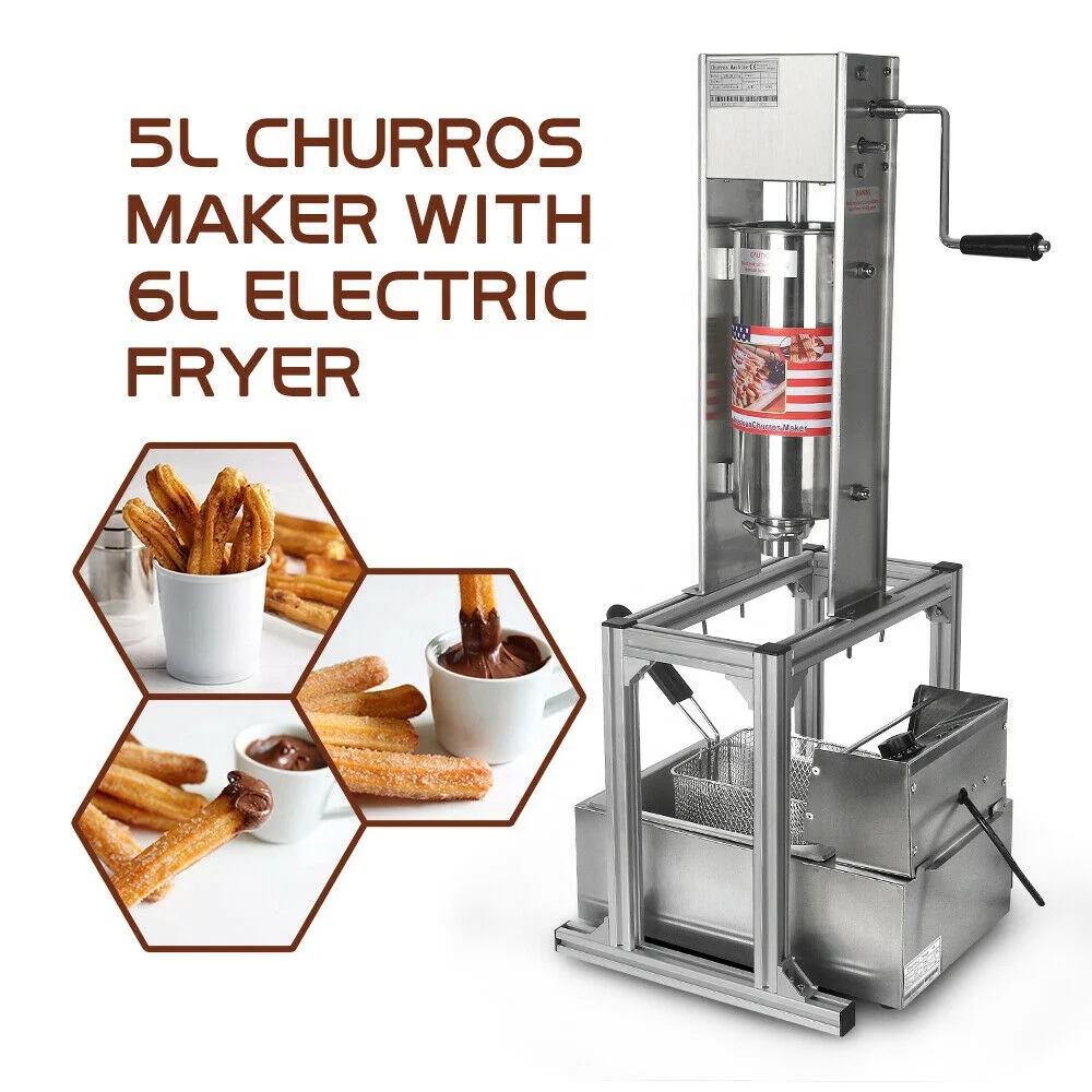 PreAsion 5L Churro Making Machine Spanish Churro Twisted Stick Machine with 6L Electric Deep Fryer 110V