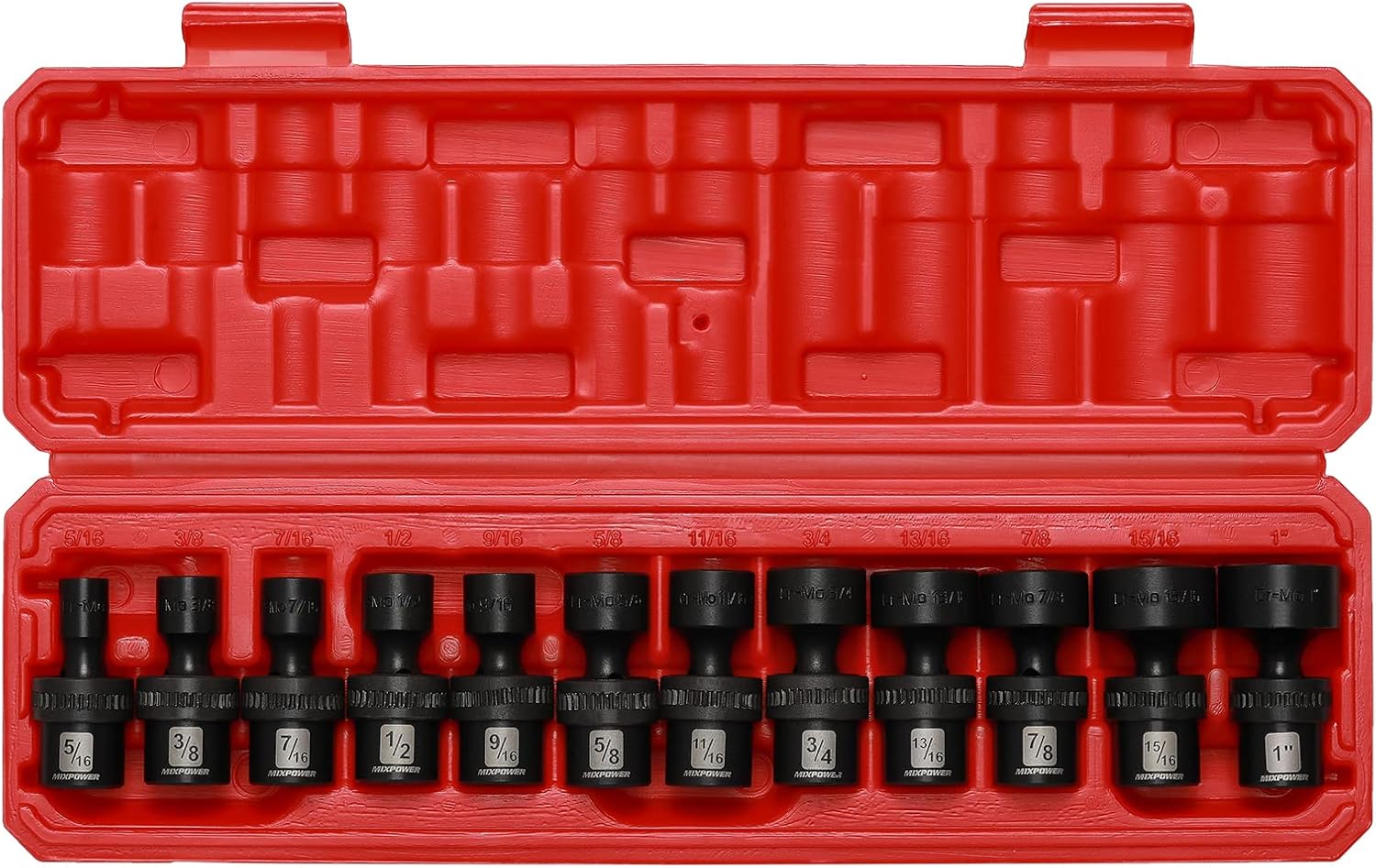 MIXPOWER 10-piece 3/8" Drive Shallow Universal Impact Socket Set, Metric,10-19mm, Swivel Socket with Flexible Wobble, CR-MO
