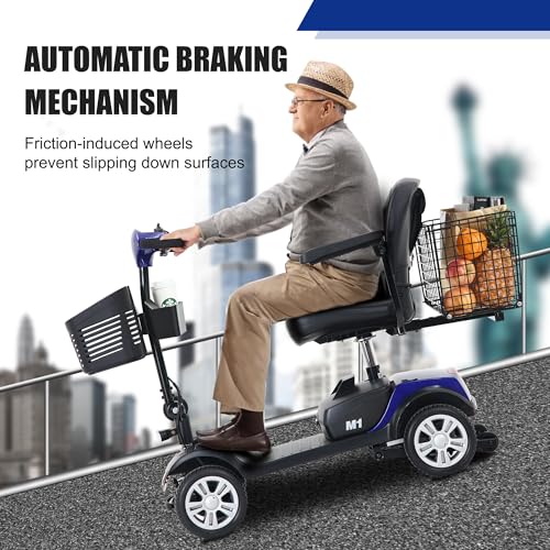 Folding Electric Mobility Scooter, 4.97 mph Max Speed, 10 Mile Range, 300 lbs Weight Capacity, 12V Lead-Acid Batteries, 300W Motor, Silver
