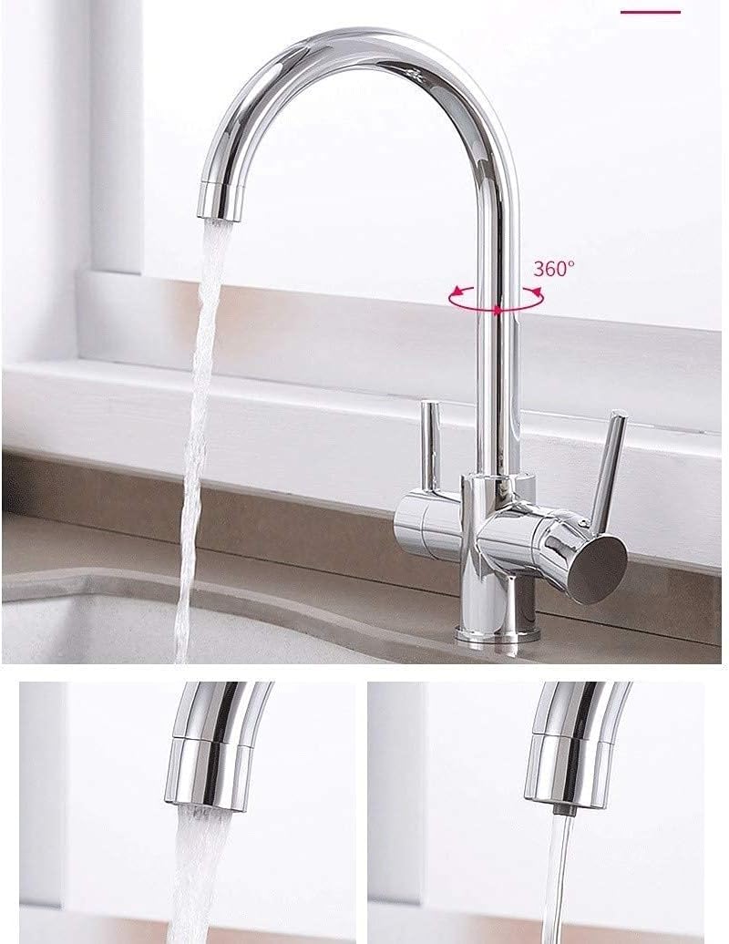 Kitchen Sink Taps, Water-Tap Modern Taps,3 Way Water Filter Taps Kitchen Sink Mixer Tap Pure Drinkifaucet Dual Lever 360° Rotatable Stand 3-Way Kitchen Faucet for Water Filter