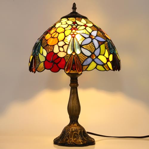Tiffany Table Lamps for Living Room 12X12X19 INCH Tall Blue Dragonfly Stained Glass Table Lamps for Dining Room Bedroom Bedside Nightstand Retro Antique Style Home Office Desk Lamps