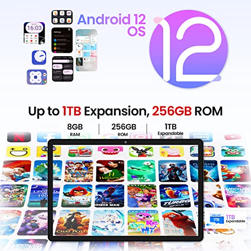 2024 Newest 2 In 1 Tablet,10.1 Inch Android 12 Tablet with Keyboard,128GB Storage 1TB Expand with Case Mouse Stylus,2.0GHz Octa Core,1280*800 HD Touch Screen,5MP Dual Camera,2.4/5G Wi-Fi,BT 5.0