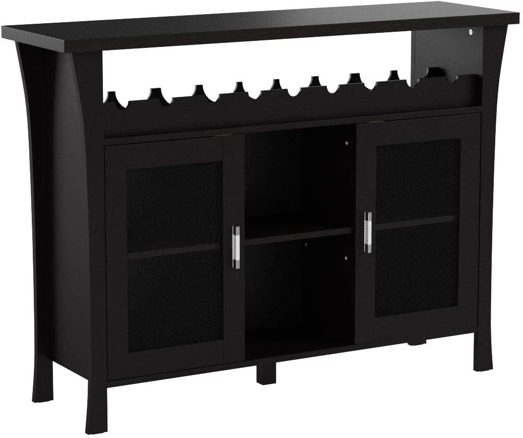 Kings Brand Furniture Wine Rack Buffet Server Console Table with Glass Doors, Espresso