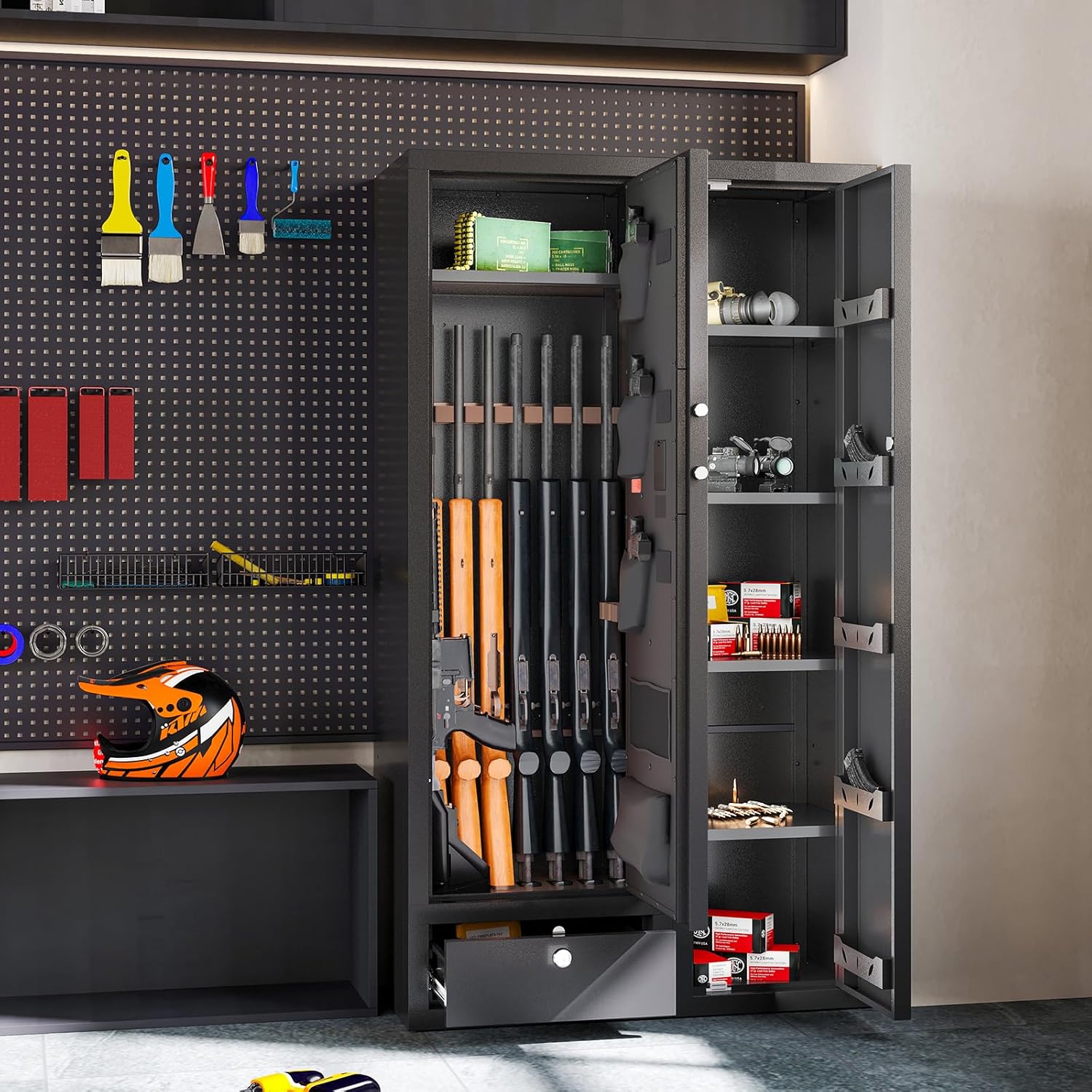 15-20 Gun Safe,Large Gun Safes for Home Rifle and Pistols,Rifle Safe,Gun Cabinets for Rifles and Shotguns,Gun Cabinet,Gun Safes & Cabinets with Drawer,3 Gun Mount,Handgun Pockets (1500AB-GUN SAFE)