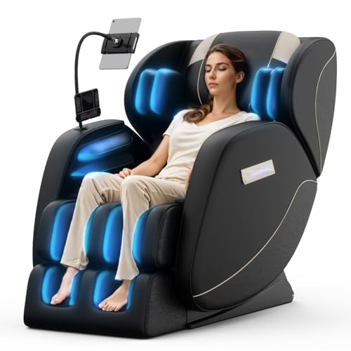 Massage Chair Full Body, Zero Gravity Massage Chair with Auto Modes, Airbag Massage, 6 Fix Point Rollers, Foot Massage, Heating, Touch Screen Controller, Gray Home Relaxation Recliner with Massage