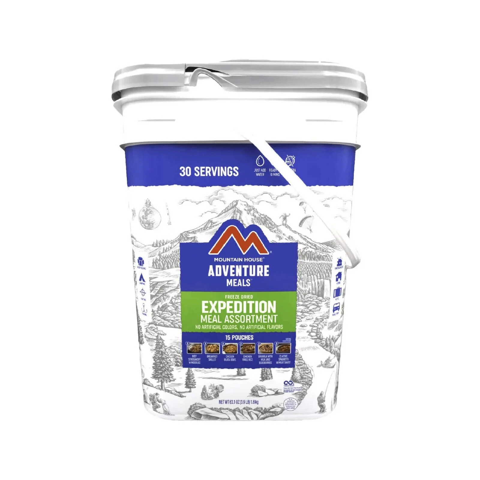 Mountain House Expedition Meal Assortment Bucket | 5 Days Meal Kit / Bucket Freeze Dried Backpacking & Camping Food | 30 Servings /Bucket | 30 Years Shelf Life- 2 Buckets