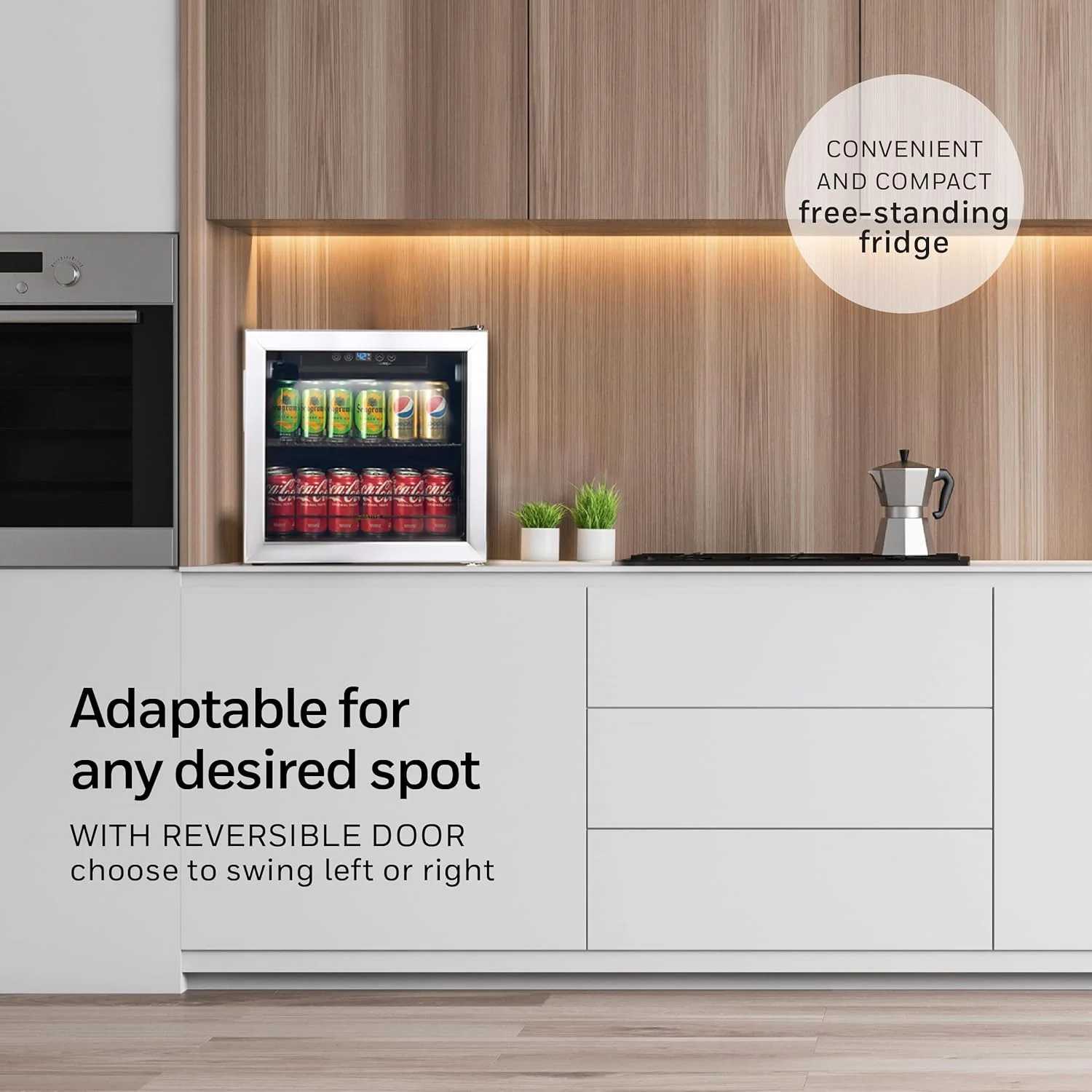 Honeywell Beverage Refrigerator and Cooler, 48 Can Mini Fridge with Glass Door for Soda Beer or Wine for Office or Bar with Adjustable Removable Shelving