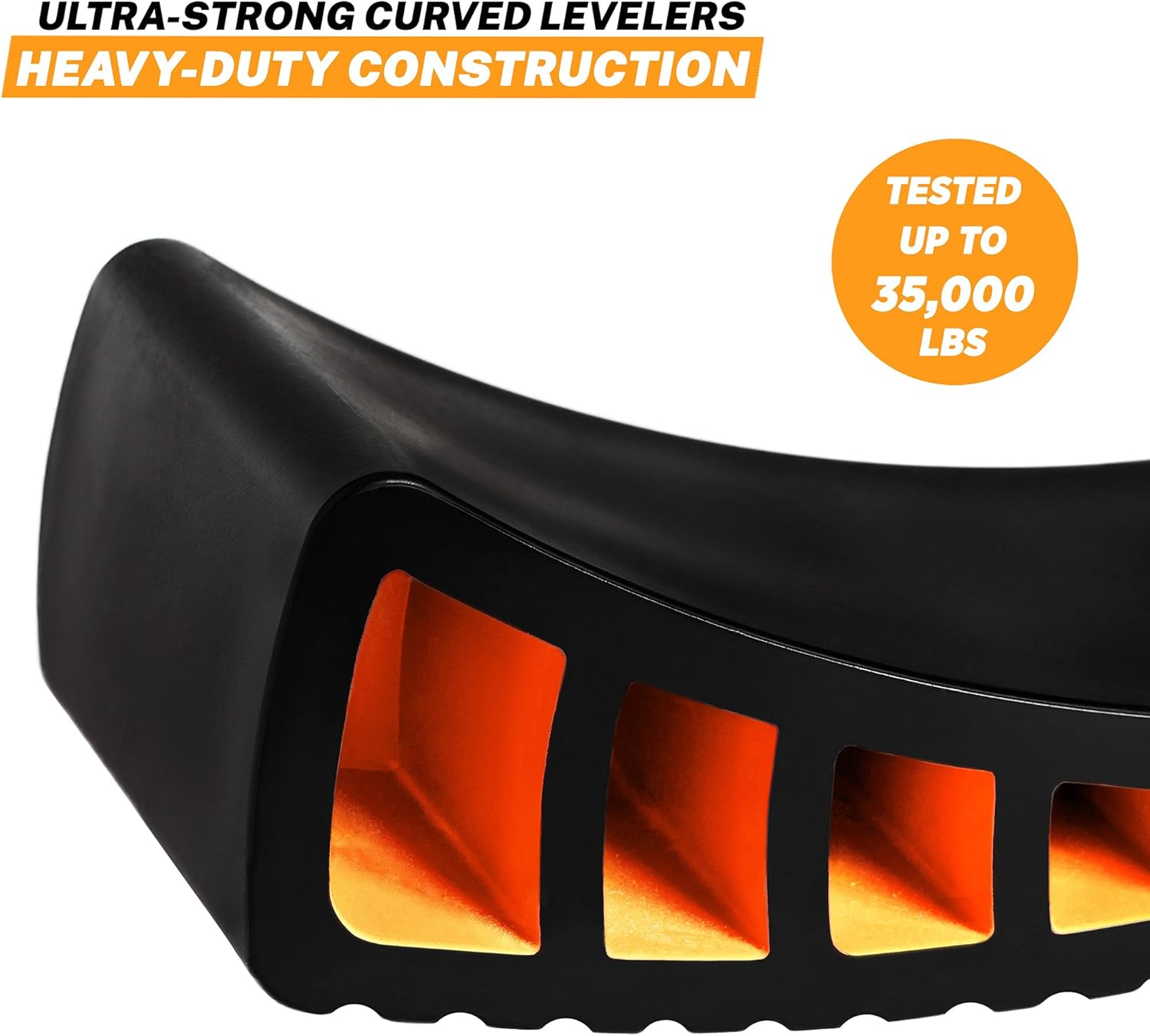 CARMTEK Camper Leveler Premium Kit - Curved RV Levelers with Camper Wheel Chocks, Rubber Mats and Carry Bag | Faster Camper Leveling Than RV Leveling Blocks