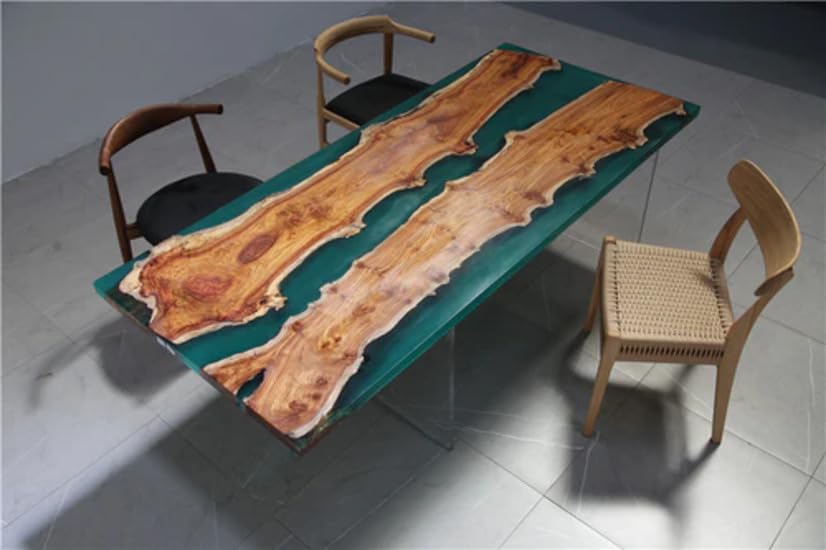Customized Large Epoxy Table, Green Epoxy with Live Edge Wood, Resin Dining Table for 2, 4, 6, 8, Epoxy Coffee Table, Living Room Table, Home décor (16.5" Inches Tall, 72 x 48 Inches)