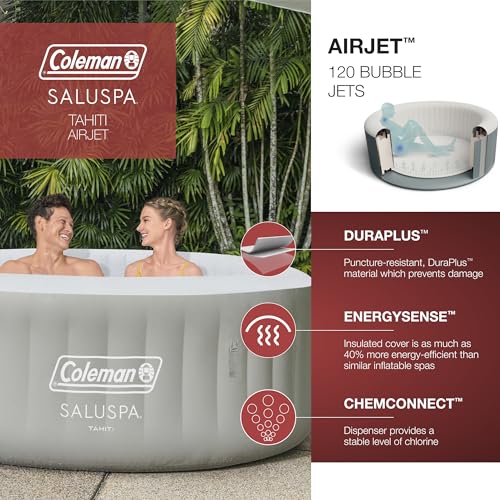 Bestway Coleman Palm Springs 4 to 6 Person EnergySense Smart AirJet Plus Inflatable Hot Tub Outdoor Spa with 140 AirJets and Insulated Cover