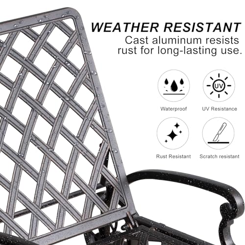 Outdoor Chaise Lounge Chairs, Set of 2 Pool Lounge Chairs Cast Aluminum Tanning Lounges with Cushion Wheels and Adjustable Reclining for Patio Outside(Beige)