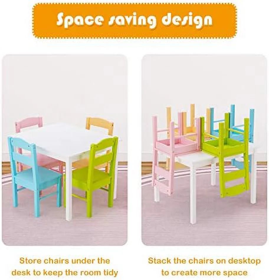 TJUNBOLIFE Table and Chair Set  5 Piece Wood Activity Table &amp; Chairs for Children Arts  Crafts  Homework  Snack Time  Preschool   Gift for Boys Girls  Toddler Table and Chair Set (Pas