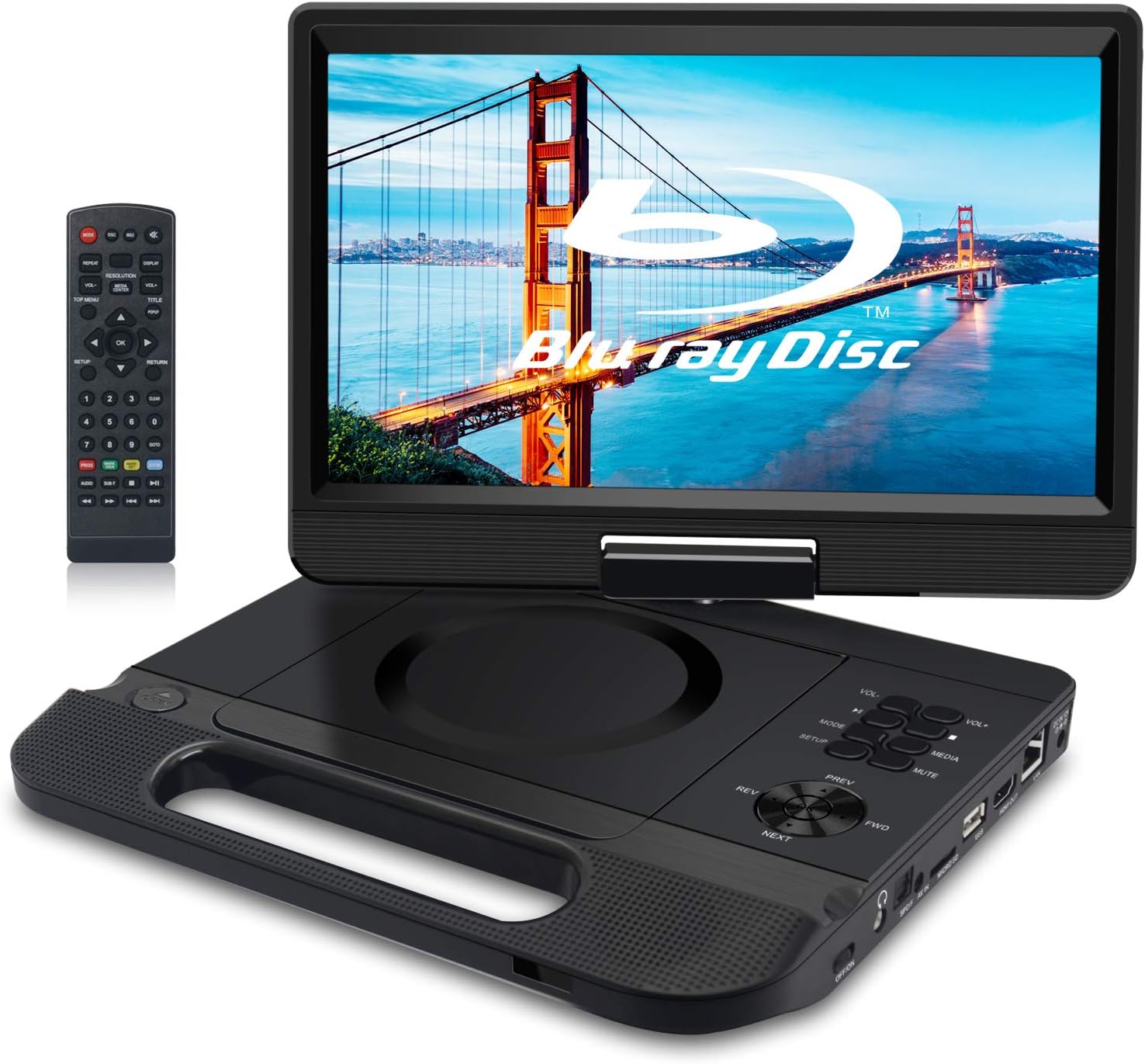 FANGOR 12.5 1080P Portable Blu-Ray Player with 10.5 HD Swivel Screen, HDMI Out & AV in, Multi Media Player, 5 Hours Rechargeable Battery, Supports USB/SD Card, Last Memory, Region Free