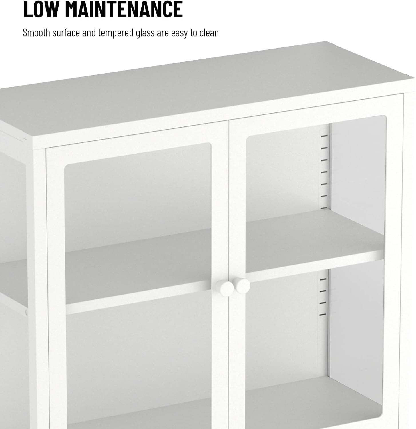 Tempered Glass Storage Cabinet,4-Door Glass Display Cupboard,Tall Corner Cabinet Sideboard Bookcase w/Adjustable Shelves,Steel Frame,Sideboard Storage Furniture for Living Room Entryway (4-Door,White)