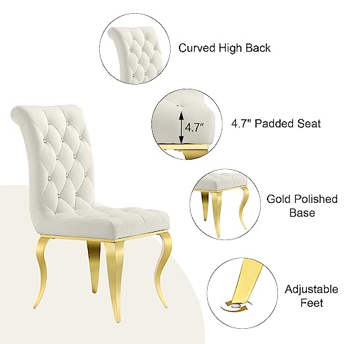 7 Pieces Dining Table Set, Gold Kitchen and Dining Room Sets for 6 with White Texture Top Dining Table and 6 White Velvet Dining Chairs