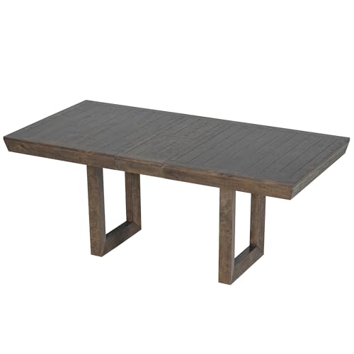 7-Piece Dining Table Set, Farmhouse Rectangular Dining Table with 4 Trestle Base, 6 Upholstered Chairs with Slightly Curve Seat Back for Dining Room and Kitchen, Gray