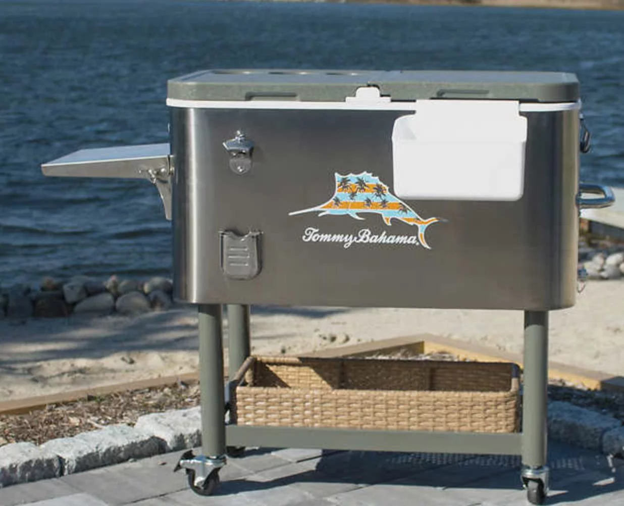 Tommy Bahama - 100 Qt Stainless Steel Rolling Party Cooler - 130 Can Capacity
