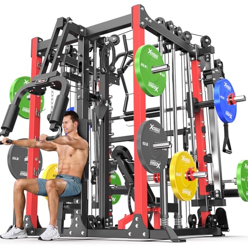 L05/07 Smith Machine，Multi-Function Squat Rack Power Cage with Cable Crossover System,with Weight Bench, Olympic Barbell Weight Set, for Home Gym