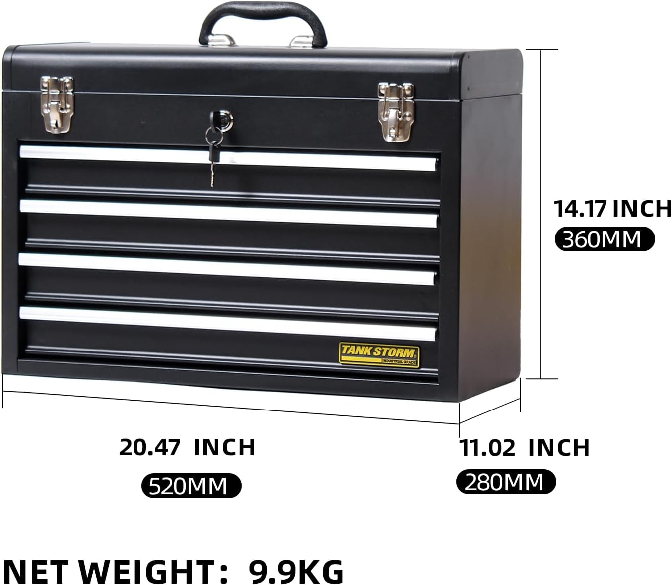Portable Steel Tool Chest with Drawers,20.6" 4-Drawer Box Storage Organizer Cabinet Metal Toolbox with Ball Bearing Slides, Black(X4)