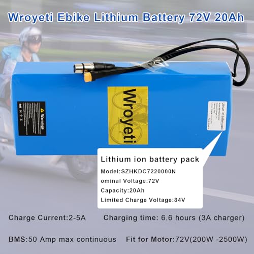 52V Ebike Battery 20Ah 52V Battery 52V Electric Bike Battery 52V Lithium Ion Battery with 3A Charger, T-Plug Extension Cord, XT60 Connector, Anderson Connector for 200-1400W Electric Bicycles Motor