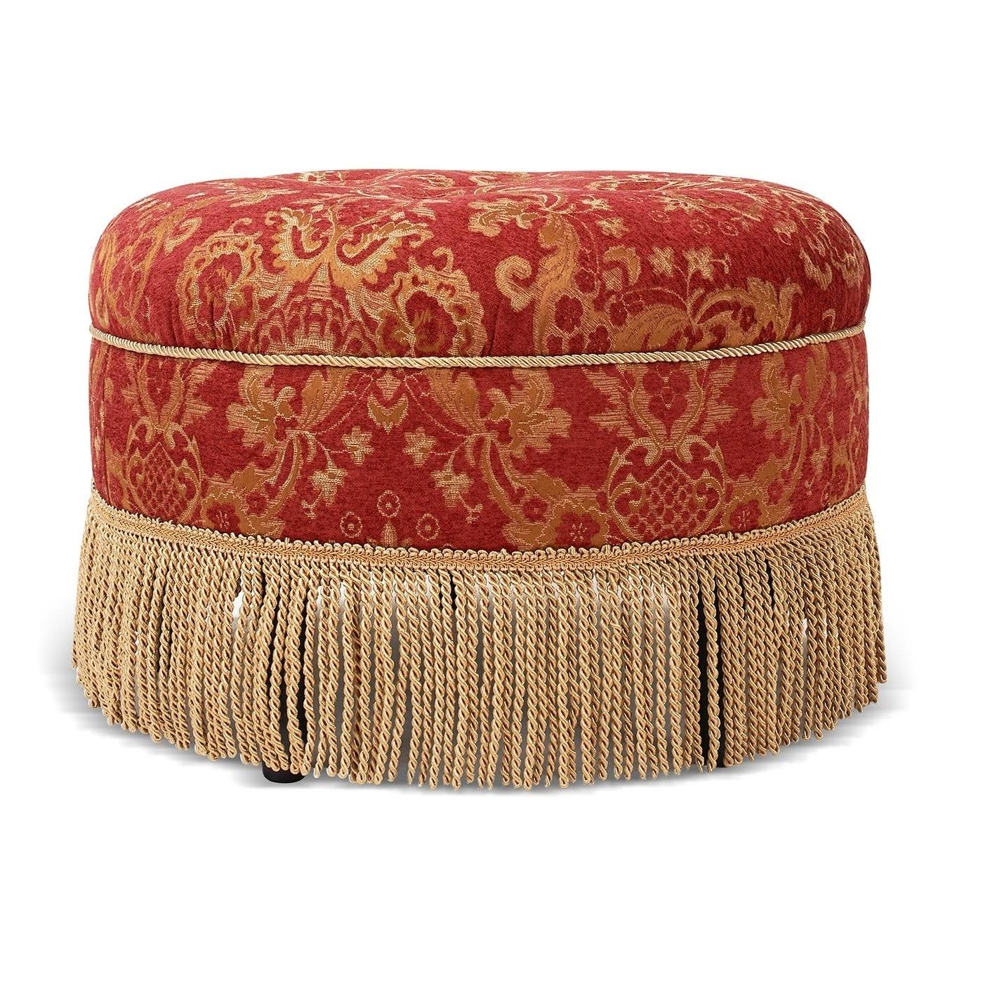Vienna 24x22 Jacquard Decorative Round Ottoman Footstool (Red u0026 Gold)