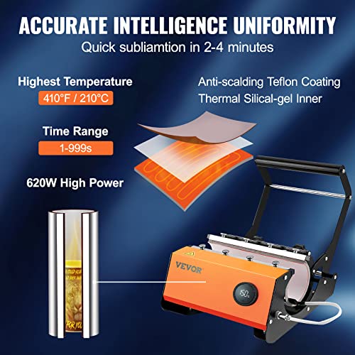 VEVOR Hat Press, Heat Press Machine for Caps with 3.5"×5.5" Curved Heating Element, Digital LCD Timer and Temperature Control, with LCD Timer and Temperature Control, Rigid Steel Frame - Black
