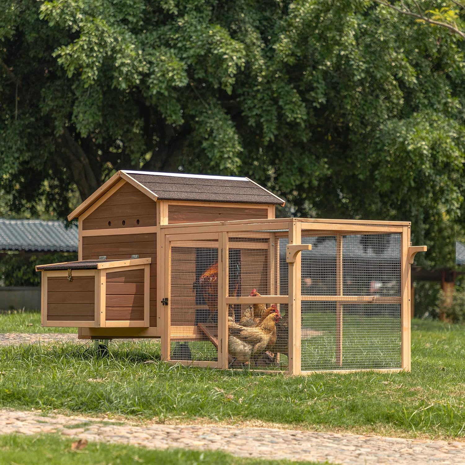 PETSFIT Large Chicken Coop Tractor 81" Hen House Suitable for 4-8 Chickens, Outdoor Waterproof Poultry Cage with Nesting Box/Wheels-5 Access Areas & Pull Out Tray for Easy Cleaning