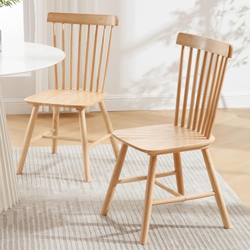 Black Windsor Dining Chairs Set of 2, French Country Solid Wood Side Chair with Spindle Back, Farmhouse Oak Accent Chair for Home Kitchen/Dining Room/Restaurant/Patio, Black