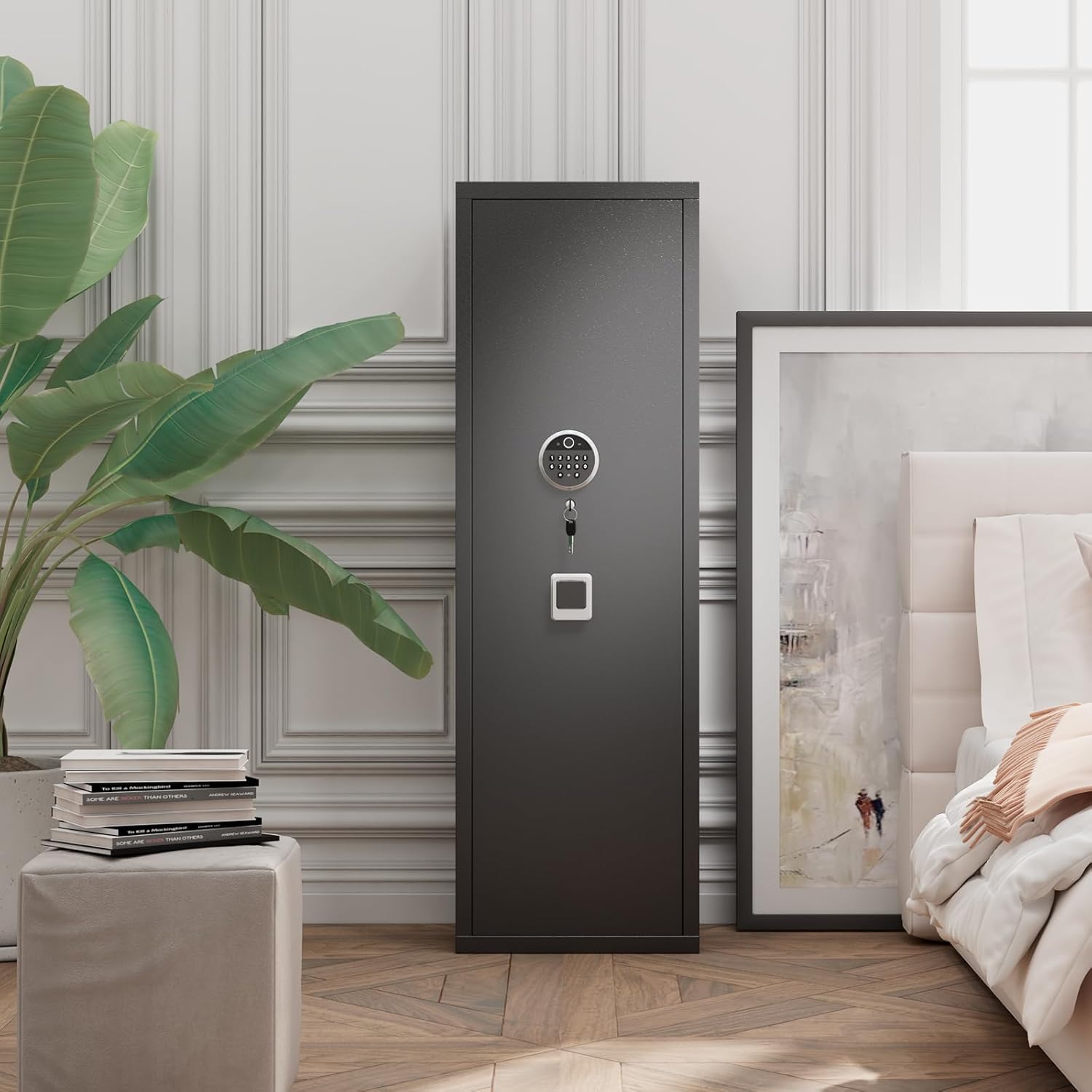 Gun Safes Cabinets Biometric Fingerprint Gun Safes Fireproof for 5 Home Rifle Shotguns and 3 Pistols with 3 Ammunition Storage Rack and Led Light