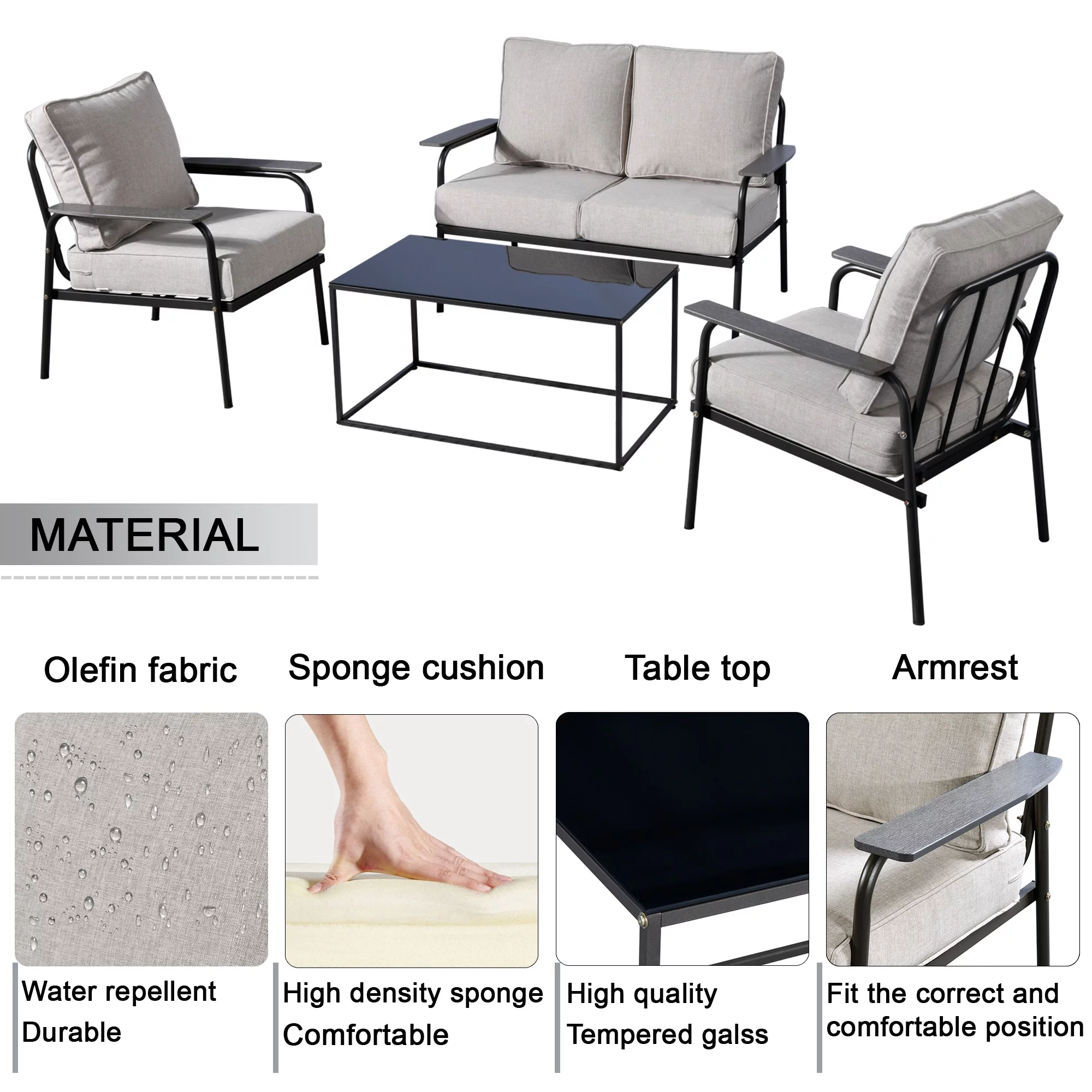 Ovios 4 Pieces Outdoor Patio Furniture Wicker Conversation Set Outdoor Sectional Sofa Couch with Coffee Table