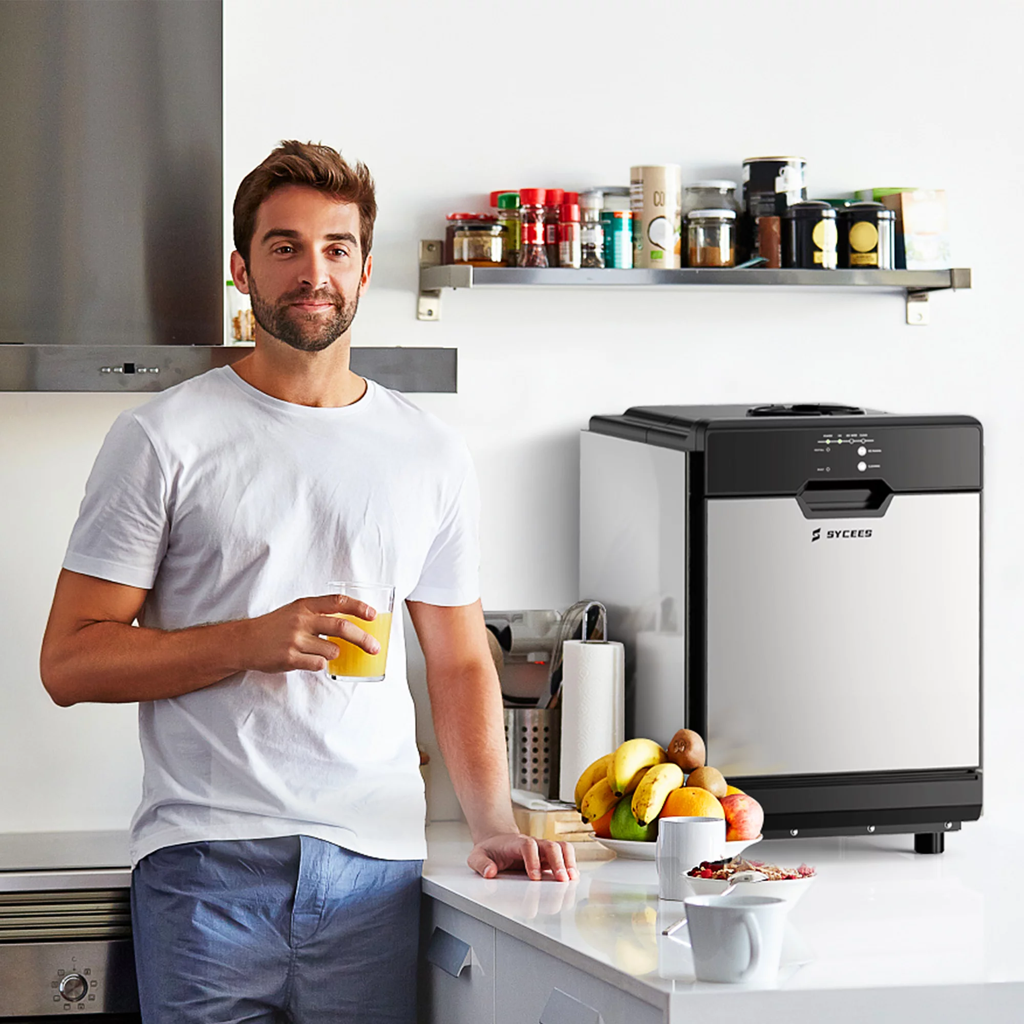 SYCEES Nugget Ice Maker Countertop, 55lbs/24h, 13lbs Storage, Sonic Ice Ready in 7 Mins, 2 Ways to Add Water, Self-Cleaning Pellet Ice Machine for Home, Office, Bar, Cafe, Restaurant, Commercial Use