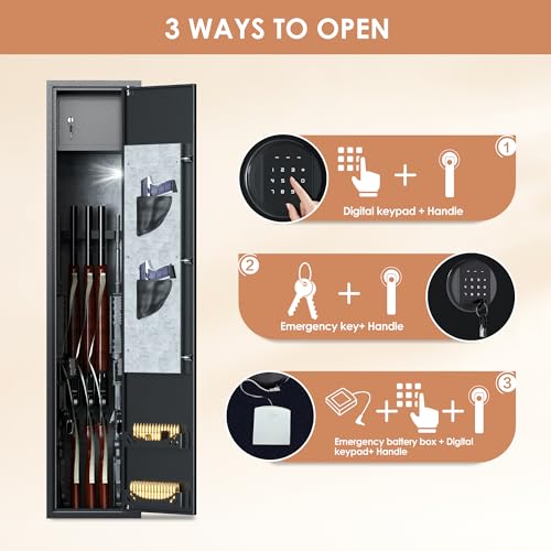 1-3 Gun Safe,Rifle Safe,Gun Safe for Shotguns,Large Gun Safe for Home Rifle and Pistols,Long Gun Cabinets with Digital Keypad/Removable Shelf for Rifles Shotgun-10" x10" x 54"
