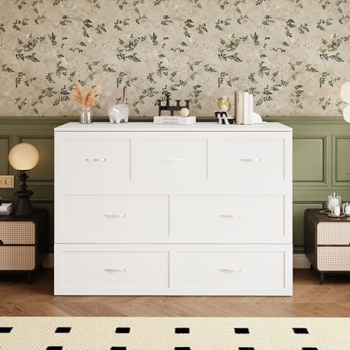 Full Size Murphy Bed Cabinet Bed with Charging Station and Drawer, Pull Out Murphy Bed Full, Space-saving Guest Cabinet Bed for Home Office Guest Room Bedroom White 76.4”L x 55.1”W x 40.9”H