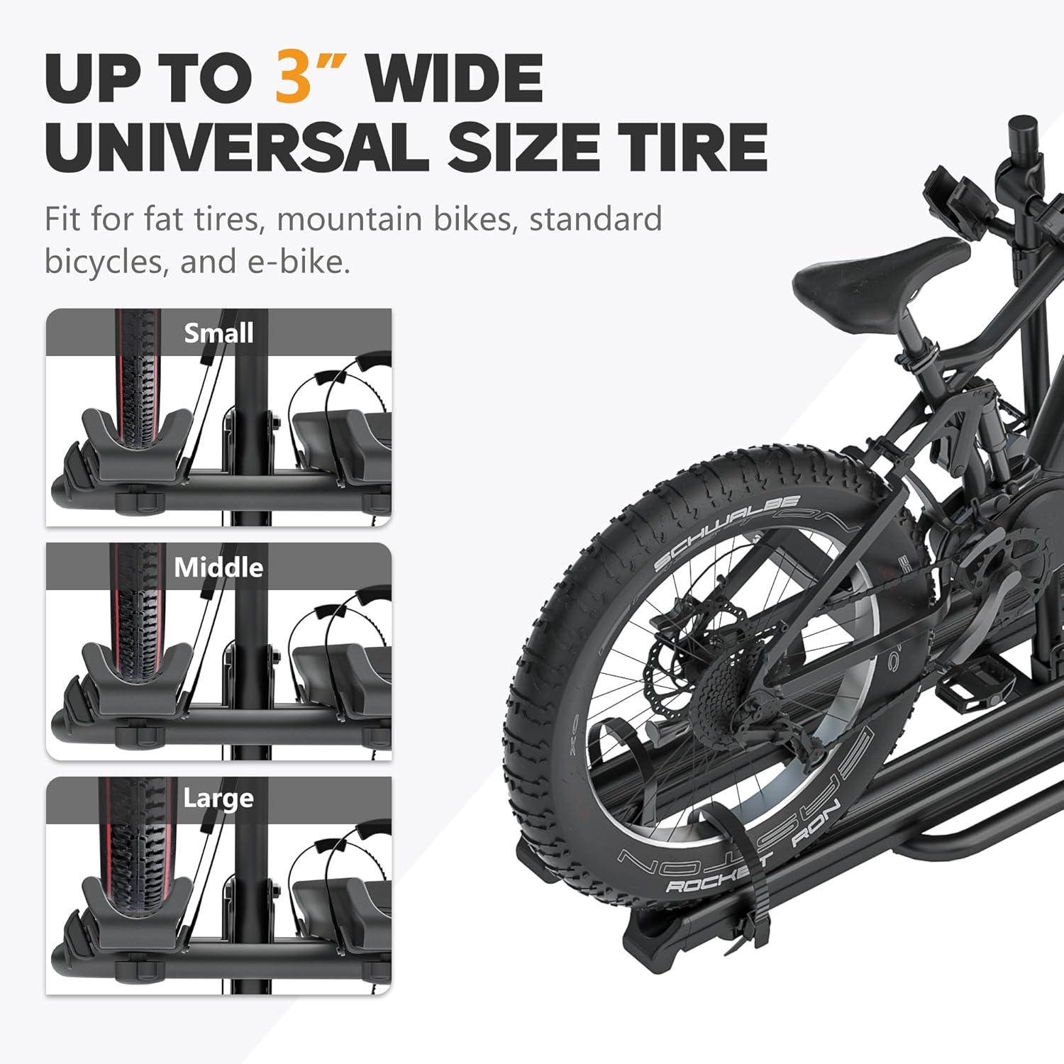 2 EBike Rack with Ramp, 2'' Hitch Mounted Lockable Bike Racks, 200lbs Capacity Foldable Platform, Up to 3'' Fat Tire Carrier for Standard and Electric Bicycles for Car SUV Truck RV