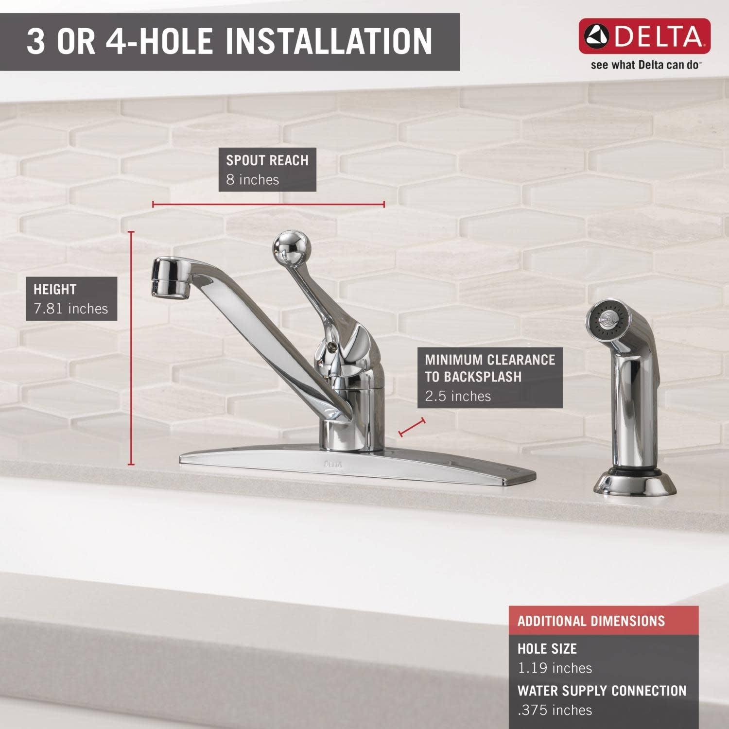 Delta 400LF-WF Single Handle Kitchen Faucet with Spray - Chrome