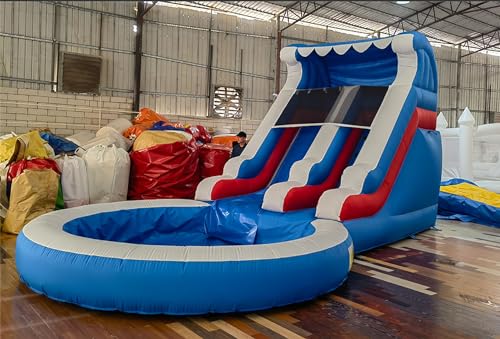 Water Slides for Kids,Commercial Big Water Slide for Adults Backyard 100% PVC Climbing Ladder with 2 Large WaterSlides with Splash Pool Outdoor Wet Dry Inflatable Pool Kids Water Slides 20FT/L