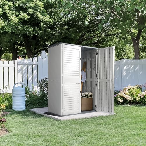VINGLI Outdoor Storage Shed, Resin Storage Cabinet with Lockable Design, Weatherproof Tool Shed with HDPE Material, Resin Deck Box for Garden Tools, Pool Equipment, Garbage Cans, White (59 Cu.ft)
