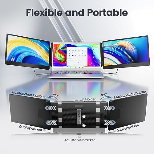 Teamgee Laptop Screen Extender, 12” Portable Monitor for Laptop FHD 1080P Glare-Free IPS Dual Screen, Works with Mac Windows Android Chrome Linux, Fits 13”~16.5” Laptops, Built-in Speakers & HDR
